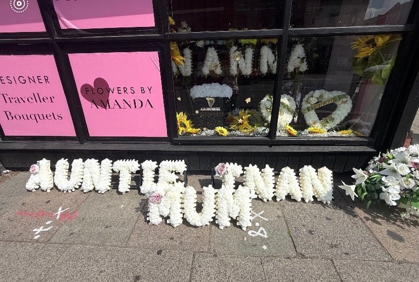 White flower tribute memorial